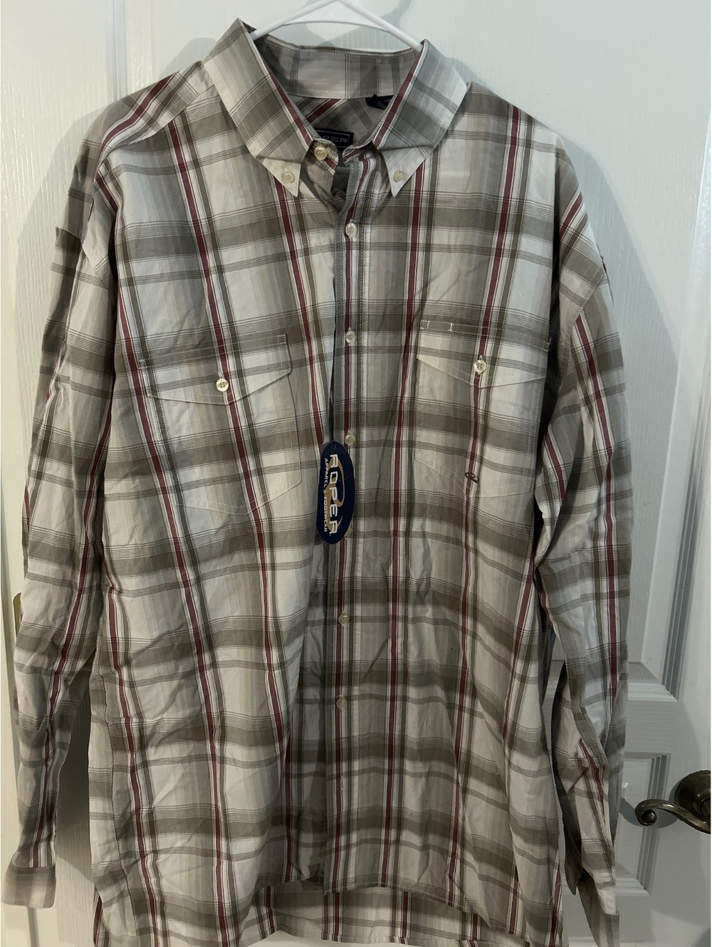 Roper Men's Button-Down Plaid Shirt XLT 100% Cotton